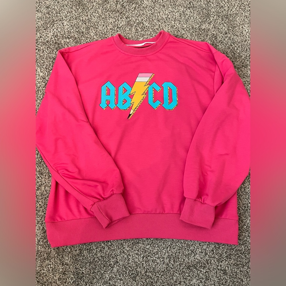 Pink Graphic Crew Neck Sweater teacher